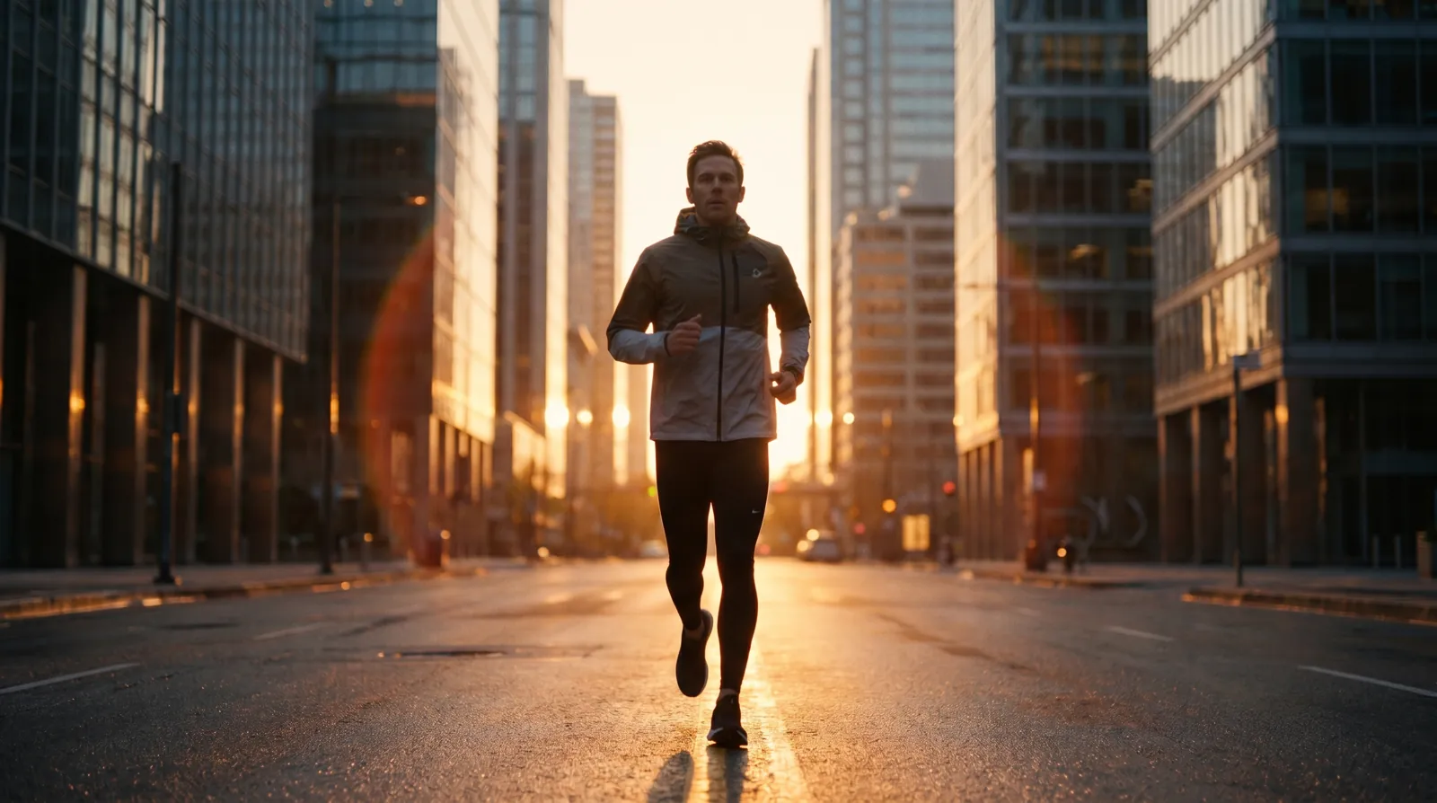 A runner at dawn in the city — a daily commitment to staying healthy.